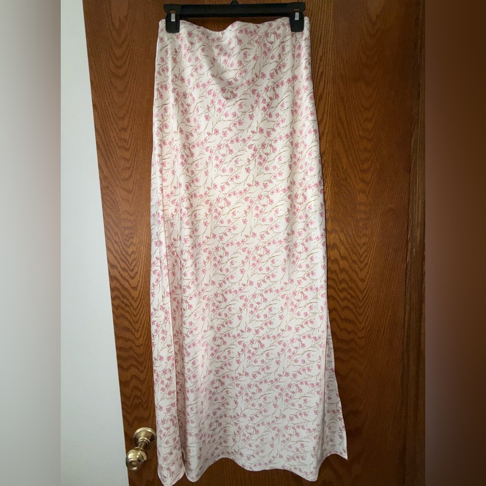 Urban Social Ivory Pink Satin Skirt with a side slit
